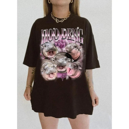 Moo Deng Shirt, I Love Moo Deng Shirt, Moo Deng Bootleg Rap Tee, Hippo Lover T-Shirt, Cute Baby Hippo Shirt, Moo Deng I Love You Shirt Cotton Top Polyester Womenswear