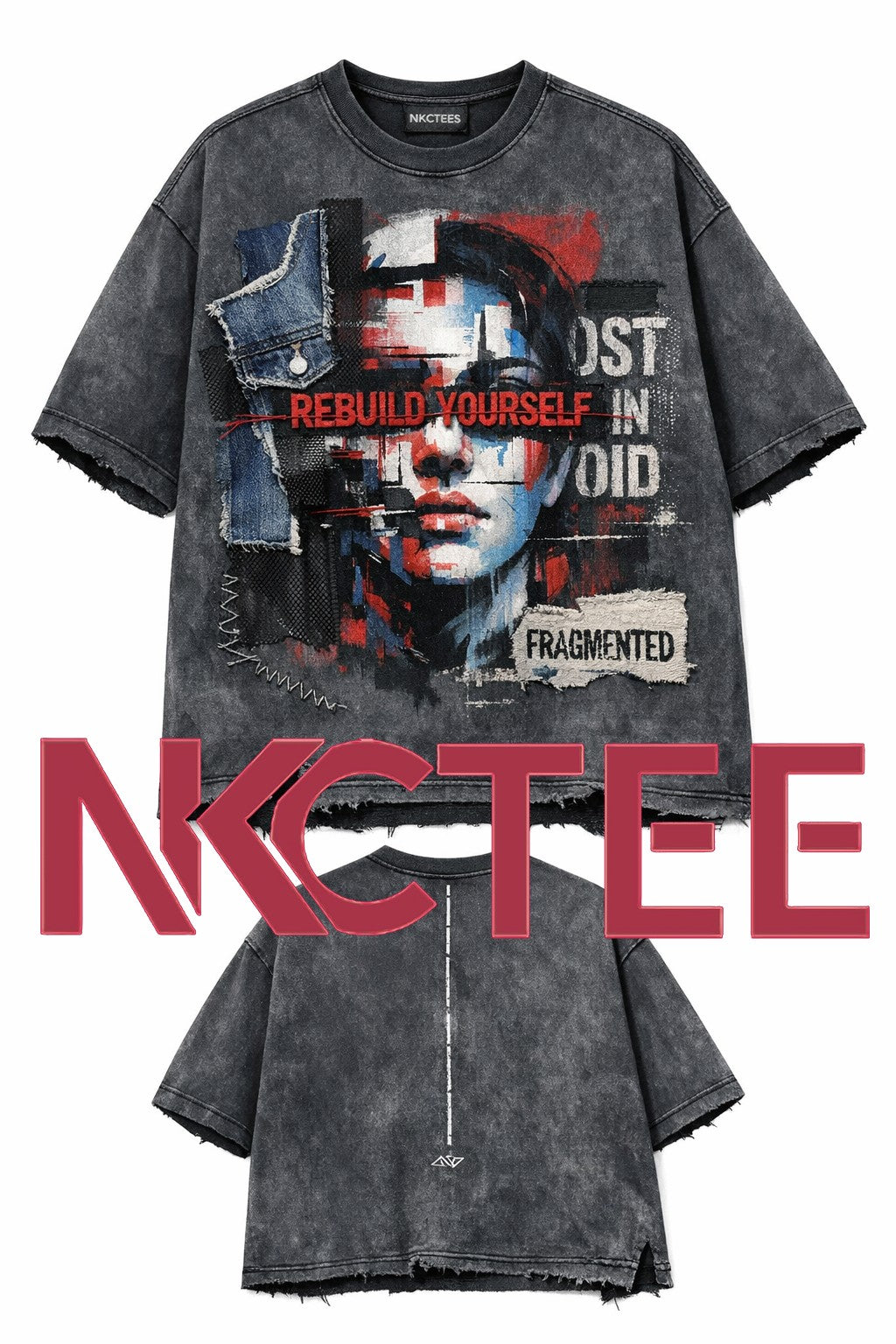 NKCTEES Fragmented Reality Mixed Media Oversized Tee