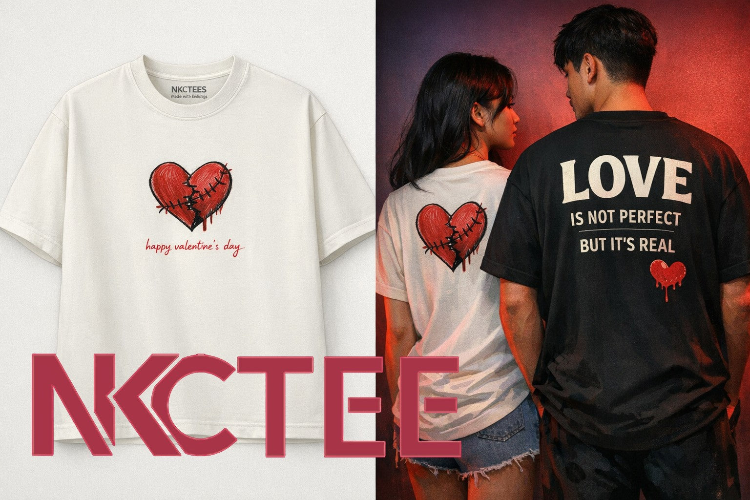 NKCTEES Happy Valentine Shirt – Love Is Not Perfect But It’s Real Oversize T-Shirt