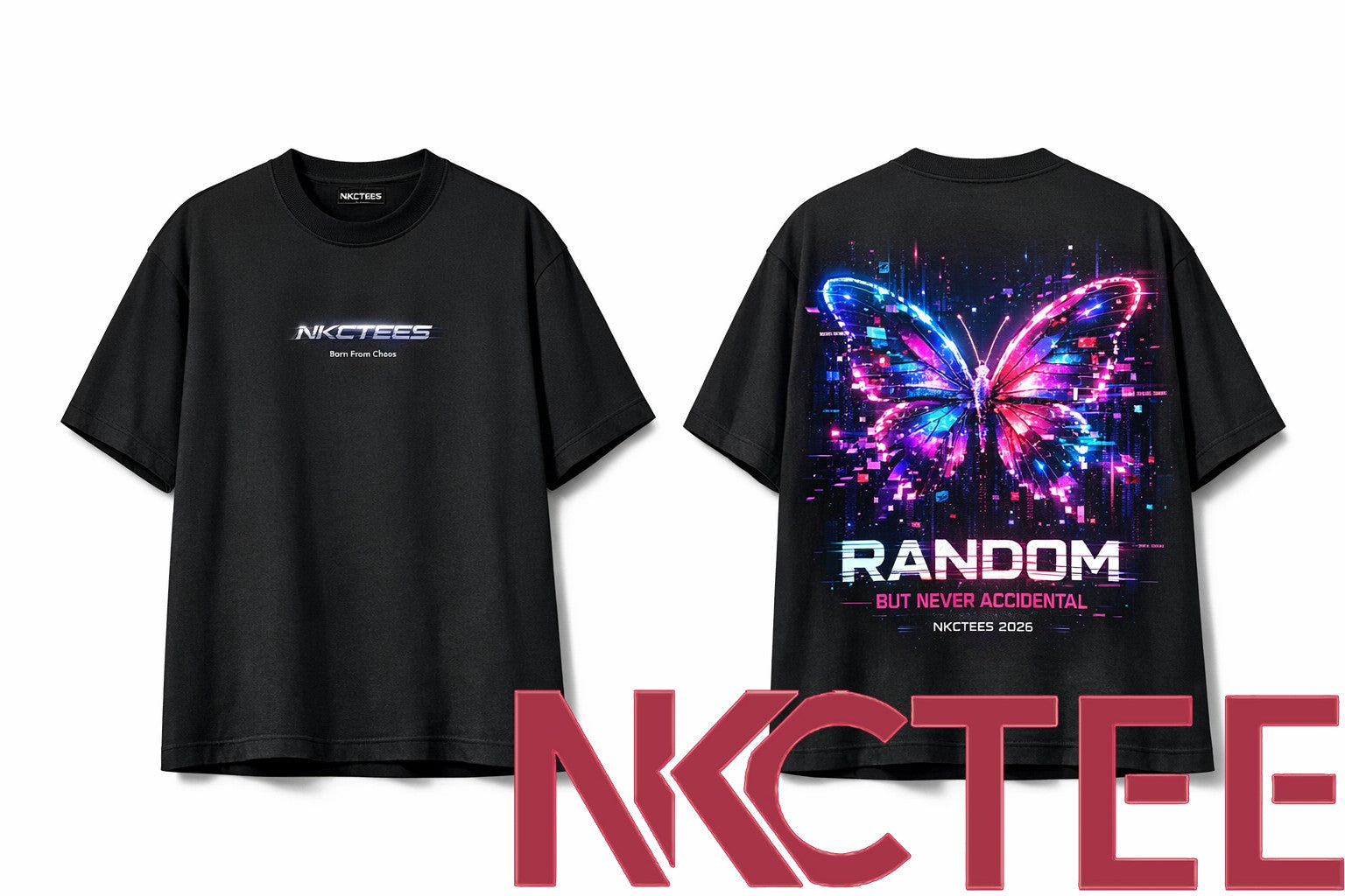 NKCTEES Neon Serendipity Butterfly Oversized Graphic Tee – Cyberpunk Streetwear 2026