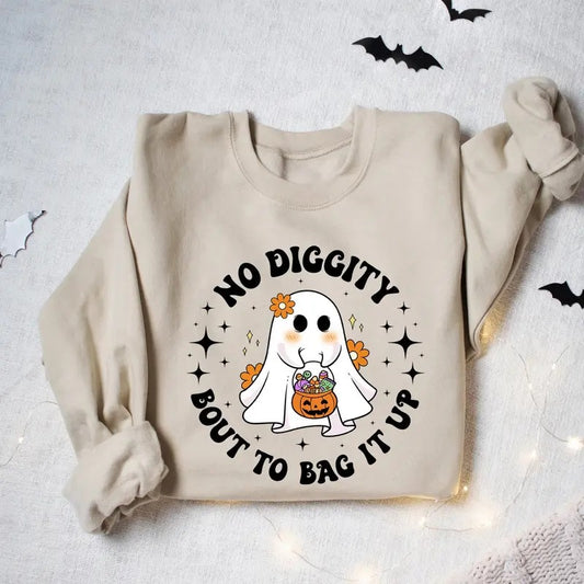 No Diggity Bout To Bag It Up Sweatshirt, Funny Ghost Halloween Shirt, Spooky Shirt, Funny Halloween Shirt, Halloween Gift Tee, Spooky Season Halloween Shirt, Fall Halloween Pumpkin Shirt