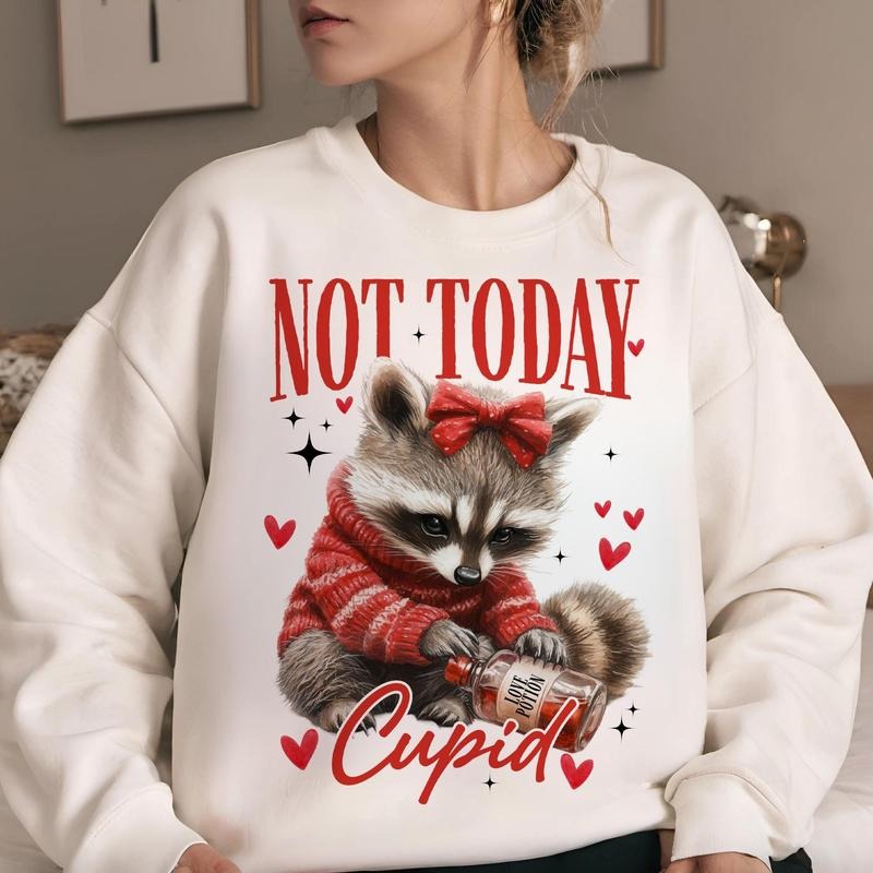 Not Today Cupid, Funny Raccoon Valentines Day Sweatshirt, Funny Valentines Sweatshirt, Cupid Sweatshirt, Valentine day Gifts, Gift For Girlfriend