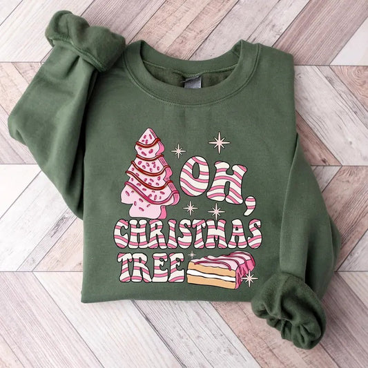 Oh Christmas Tree Sweatshirt, Christmas Cake Sweatshirt, Christmas Crewneck Sweater, Christmas Sweater Women, Funny Christmas Shirt Xmas Tee Cotton Fabric