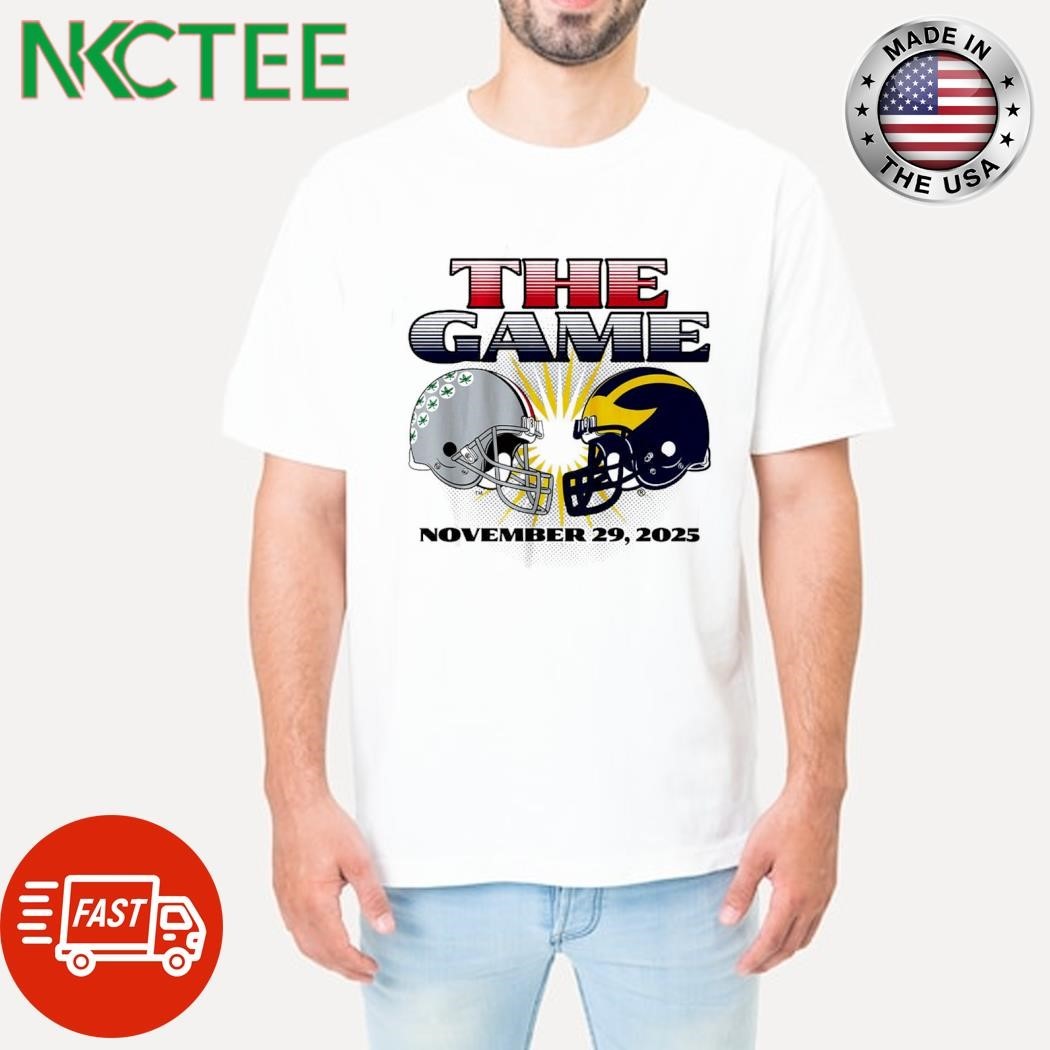 Ohio State Buckeyes and Michigan Wolverines helmets November 29 2025 shirt