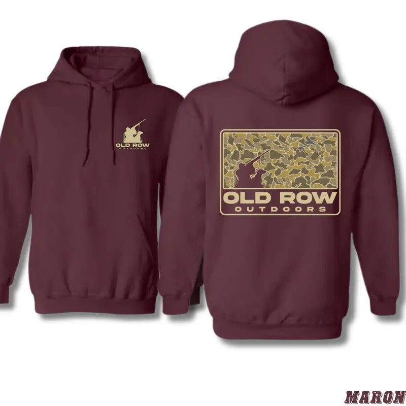 Old Row Outdoors Hoodie - Camo Design Featuring Hunting Graphics, Ideal for Outdoor Enthusiasts, Unisex Hoodie for Casual Comfort and Adventure Lovers Menswear Sweaters