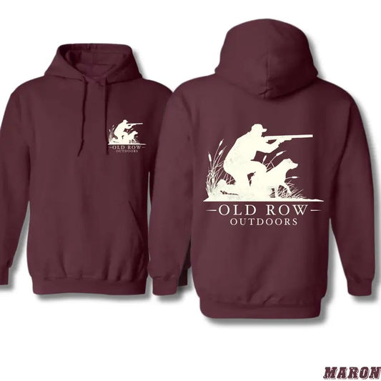 Old Row Outdoors Hoodie - Classic Hunting Scene Design, Perfect for Outdoor Enthusiasts, Unisex Hoodie in Maroon for Comfort and Style Menswear Sweaters
