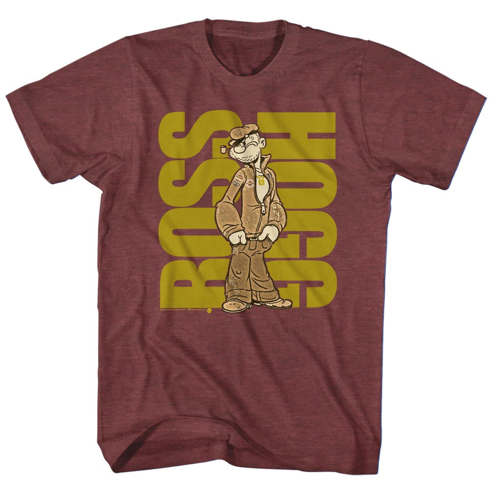 Popeye Mens S/S T-Shirt - Popeye Boss - Heather Vintage Maroon Heather