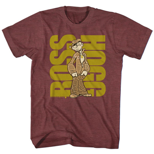 Popeye Mens S/S T-Shirt - Popeye Boss - Heather Vintage Maroon Heather
