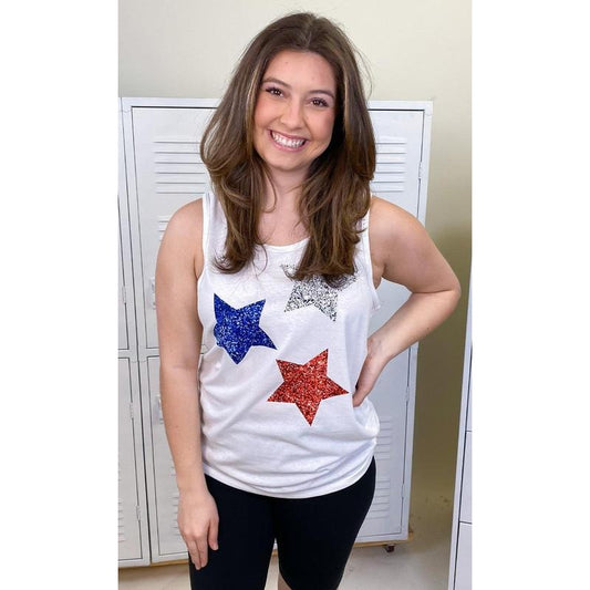 Patriotic Glitter Star Graphic Tank Top