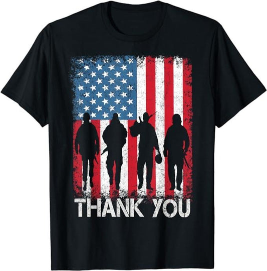 Patriotic Shirts For Men, Patriotic American Flag Thank You T-Shirt Menswear Top Casual Cotton Basic Fashion