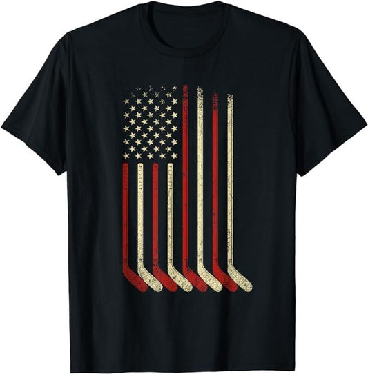Patriotic Shirts For Men, US Flag Patriotic American Hockey Player Ice Hockey T-Shirt Menswear Top