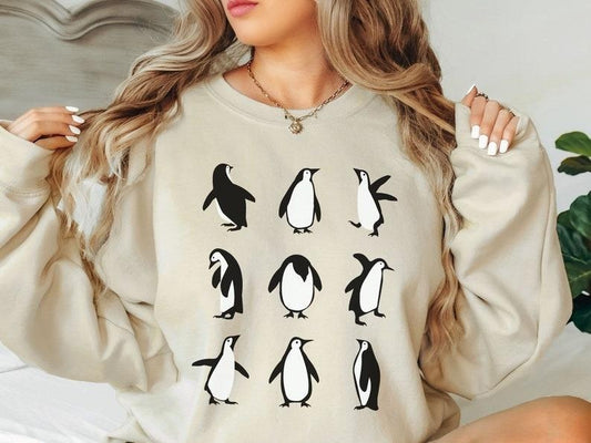 Penguins Minimalist Crewneck Sweatshirt, Penguin Lover Tee, Funny Penguin Sweater, Cute Penguin Gift