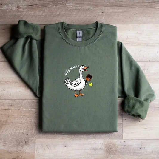 Pickleball Sweatshirt with Silly Goose Graphic Shirt, Unisex Athletic Pullover Hoodie, Perfect Gift for Pickleball Lovers Classic Crewneck Menswear
