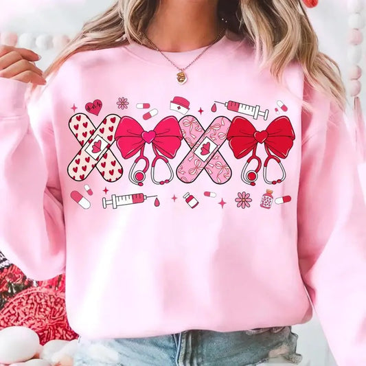 Pink Valentine Nurse Sweatshirt, Coquette Valentine Nurse T-Shirt, Nurse Life Valentine Tee Shirt, Nurse Valentine Sweater, Xoxo Valentine Nurse Tee, Gift For Valentine's Day