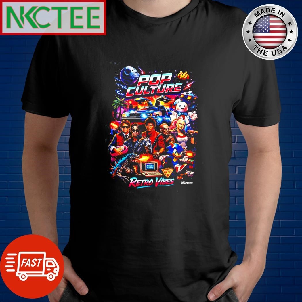 Pop Culture Retro Vibes Graphic Tee – Neon 80s Icons cartoon shirt
