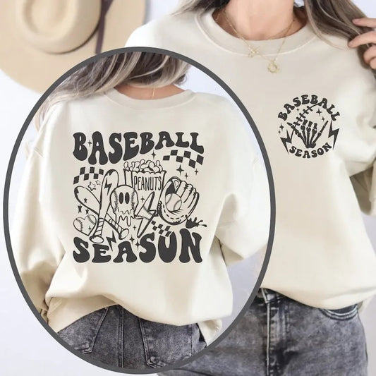 Premium  Baseball Skeleton Sweatshirt, Baseball Season Oversize Sweatshirt, Baseball Lover Gift, Baseball Season Hoodie, Season Sweater