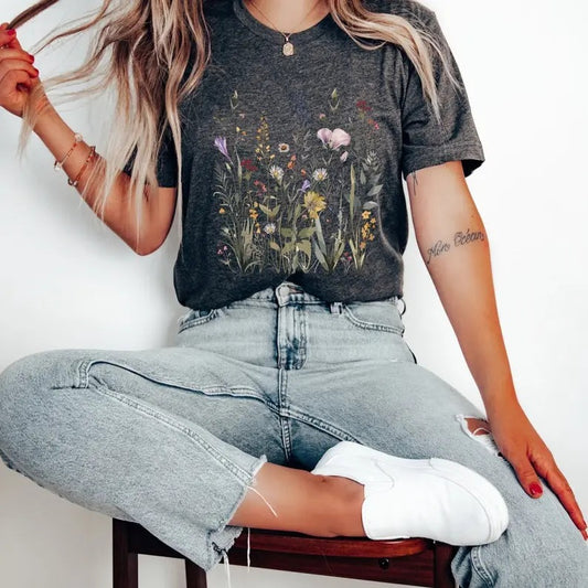Premium  Wild Flowers T-Shirt, Vintage Botanical Tee, Pastel Floral Nature T-Shirt, Garden Lover Tee, Flower Lover Tee, Wildflowers Cottagecore Shirt