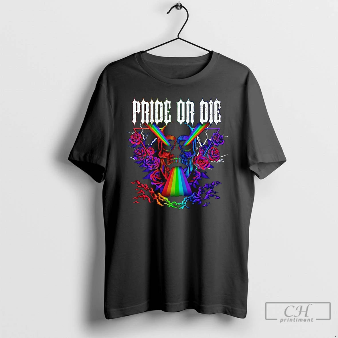 Premium Pride Or Die Skull Rainbow Graphic T-Shirts, Hoodie, Sweatshirt | VibeTeeNation.com