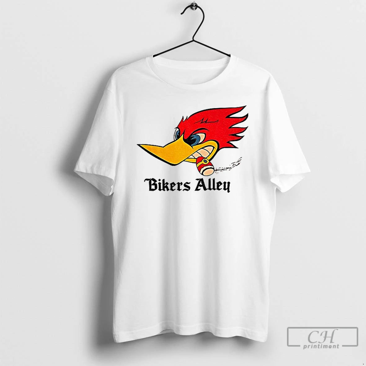 Premium Woody Woodpecker Smoking Bikers Alley Logo T-Shirts, Hoodie, Sweatshirt | VibeTeeNation.com