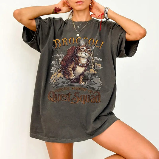 Quest Squad Broccoli T-Shirt, Onyx Storm Shirt, Broccoli Cat Shirt, Fourth Wing Merch, Violet Sorrengail, Bookish Gift