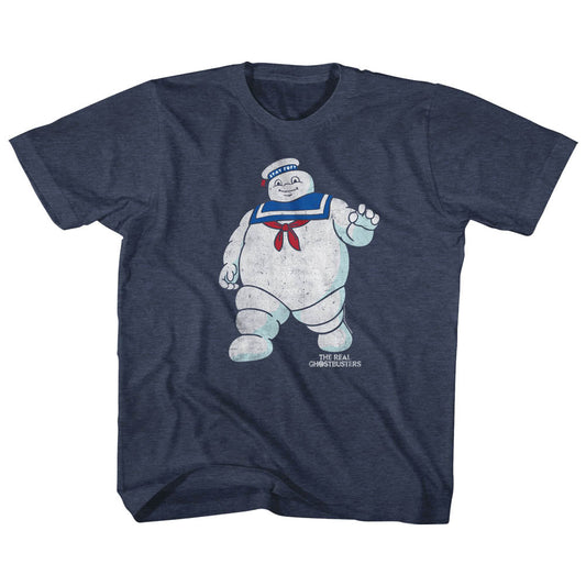 The Real Ghostbusters Youth S/S T-Shirt - Mr Stay Puft 2 - Heather Vintage Navy