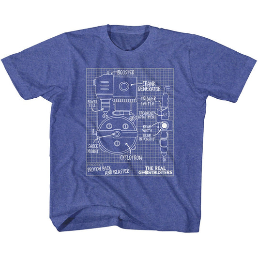 Real Ghostbusters Toddler S/S T-Shirt - Blueprints - Heather Vintage Royal