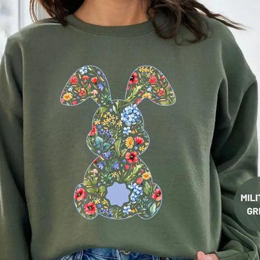 Rabbit Sweatshirt, Floral Bunny Sweater, 2025 Easter Day Sweatshirt, Spring Floral Sweater, Botanical Bunny Sweatshirt, Rabbit Sweatshirt, Easter Sweater, Womens Easter Gift
