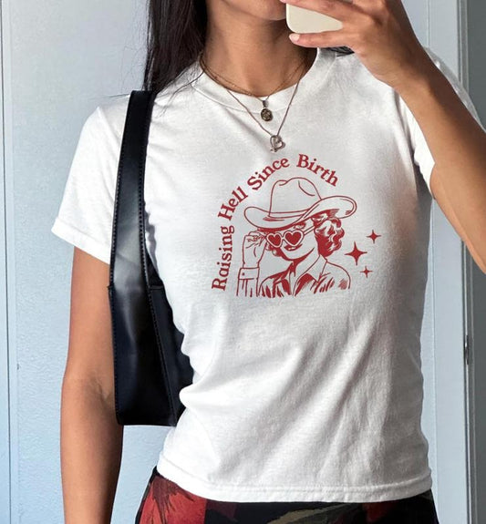 Raising Hell Since Birth Baby Tee, Country Girl Nashville Baby Tee, Western Cowgirl Baby Tee, Cowgirl Tennessee T-Shirt, Girls Trip Baby Tee