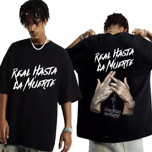 Rapper Anuelll Aa T Shirt Realll Hastaaaa Laaa Muerteeee Printed Short Sleeve - Classic Cotton Fabric Menswear - Shirt Graphic Shirt