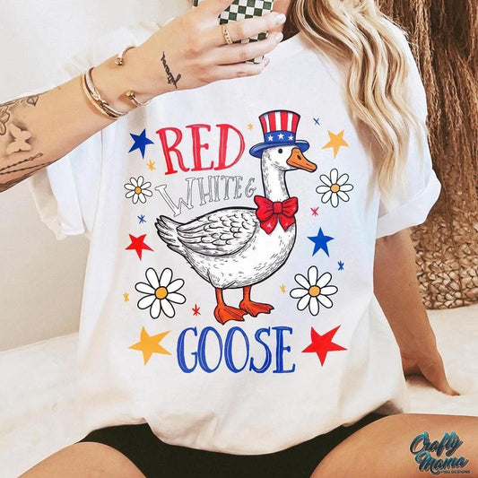 Red White And Goose Shirt, Funny 4th of July Shirt, Boho Patriotic Floral Fourth of July g, Retro America , Cute American Goose Shirt
