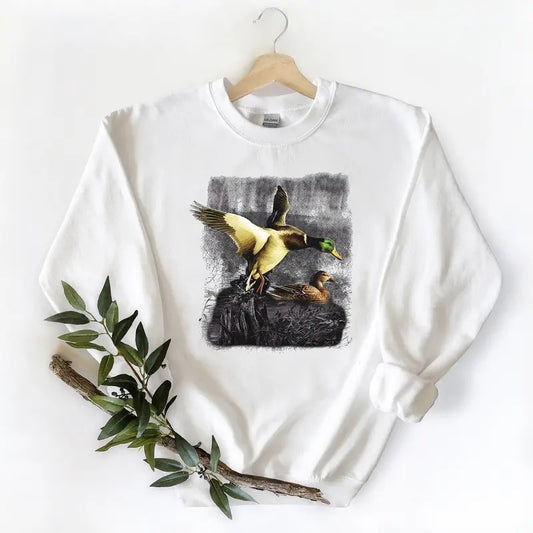 Retro  Mallard Duck Shirt Hunting Season Classic Sweatshirt Graphic,Unisex, Minimalist Cotton Hoodie