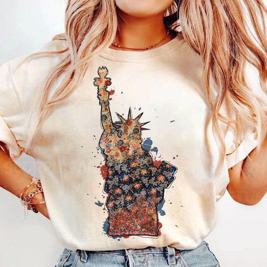 Retro 4th July Statue of Liberty, Floral America T-shirt, America 4th July sweatshirt, American Shirt,Land Of The Free Shirt, Independence Day Shirt