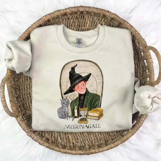 Retro 90s HP Witch Minerva McGonagall Cat Sweatshirt - Tshirt  - Hoodie, Maggie Smith Tee, Rest In Peace, Spirit Magical Tee, Wizard Shirt, Vintage Style Tee, Spooky Season, Tee Print