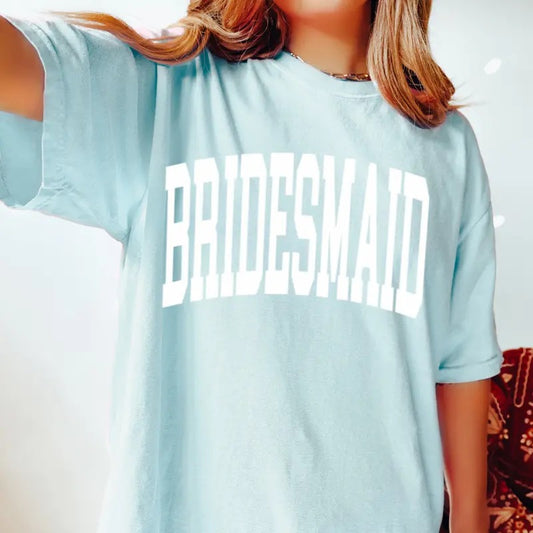 Retro Bridesmaid Shirt, Custom Bridesmaids Shirt, Bachelorette Party Shirt, Bridal Gift, Honeymoon Gift, Bachelorette Party, Bridesmaid College Font Casual Comfort