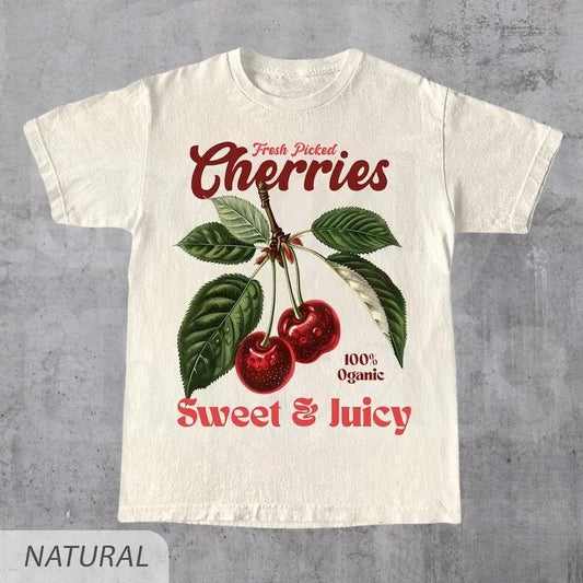 Retro Cherries Commercial Graphic Shirt, Vintage Cherry T-Shirt, Unisex Cotton Tee, y2k Style Tshirt, Cool Gift For Him & Her Top Womenswear