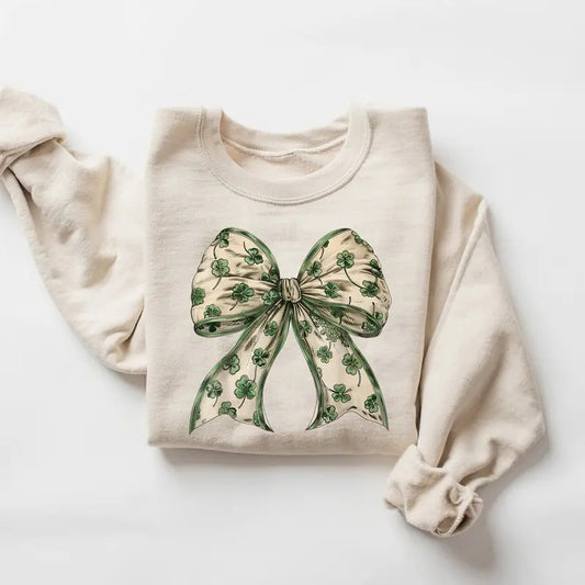 Retro Coquette St Patrick's Day Sweatshirt, Coquette St Patty's Day Shirt, Lucky Shamrock Shirt, St Patricks Coquette Shirt, Lucky Charm Sweater, Irish Bow Shirt