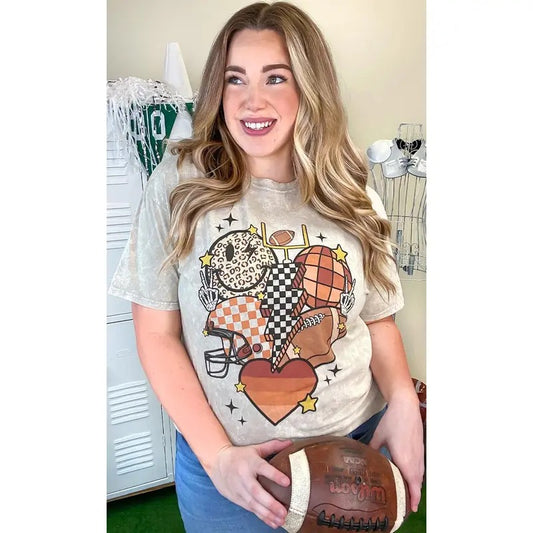 Retro Football Vibes Mineral Washed Graphic Shirt