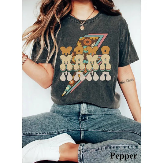 Retro Mama Shirt Mom Shirt Mama Comfort Colors Shirt Lightning Bolt Mama Shirt Mother's Day Shirt Mama Tshirt Mom Graphic Mama Tee TK43GN