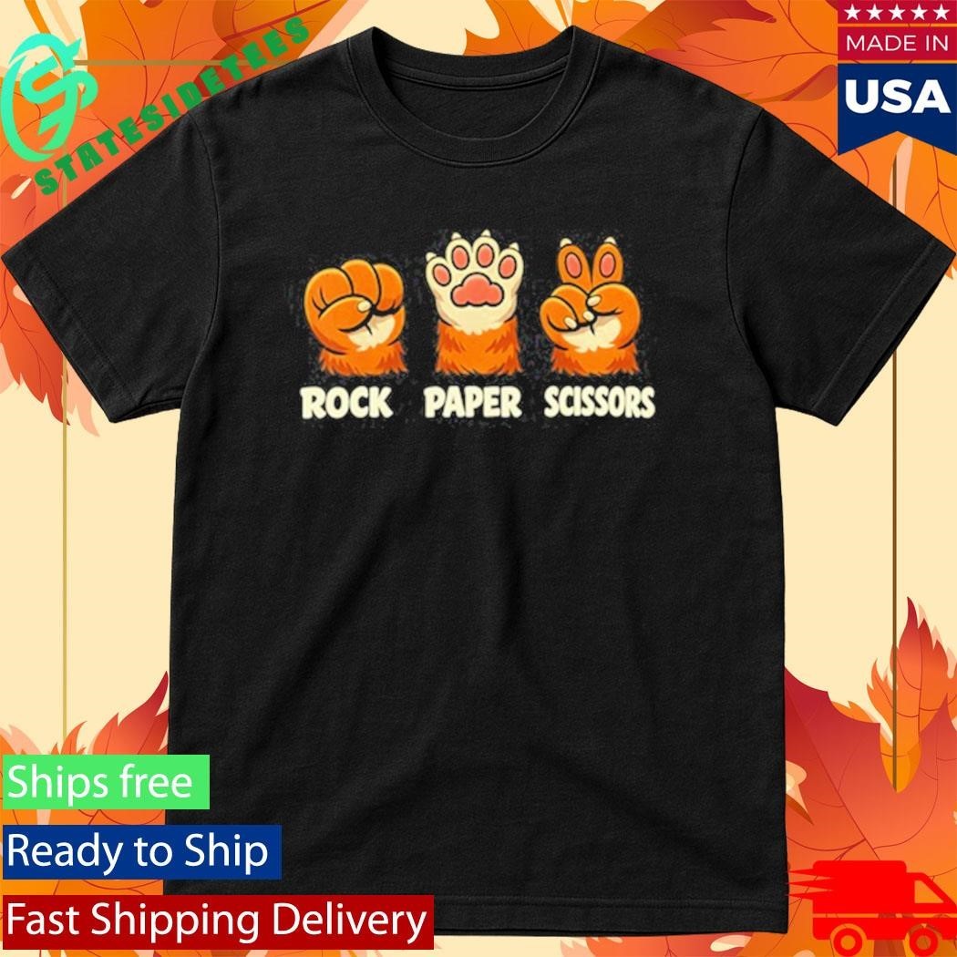 Retro Rock Paper Scissors Cat Paw Humor Pet Lover Meme Shirt