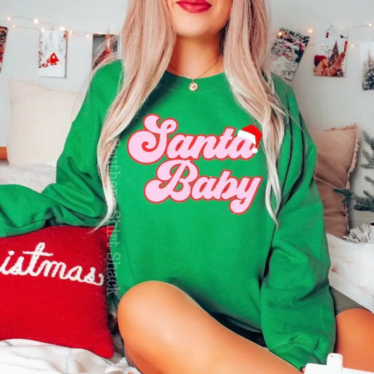 Retro Santa Baby Sweatshirt | Christmas Sweatshirt | Green Sweatshirt