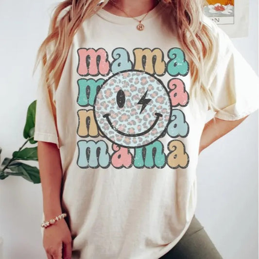 Retro Smiley Mama Shirt, Mom Smiley Face Shirt, Mama Tshirt, Womens Graphic Tshirts, New Moms Shirt, Mama Graphic Tee Top Womenswear