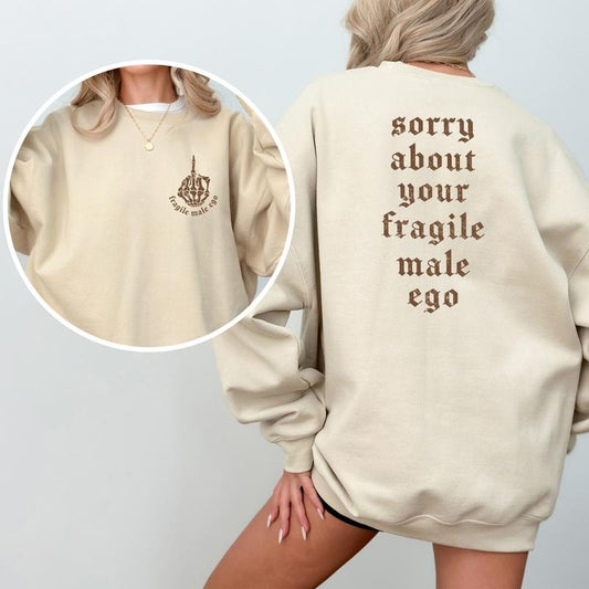 Retro Sorry About Your 2-Sided Sweatshirt, Funny Strong Girl Crewneck, Empowerment Women's Sweaters, Women's Rights Pullover, Comfy Long Sleeve Womenswear
