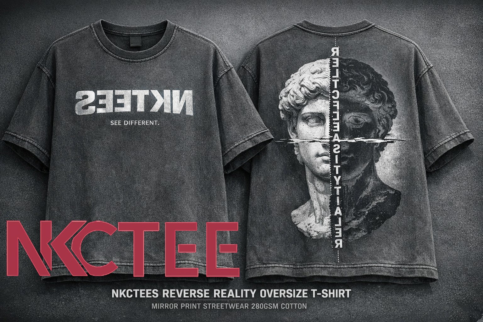 Reverse Reality Oversize T-Shirt – Mirror Print Streetwear 280GSM Cotton