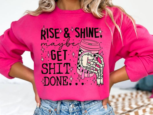Rise and Shine Coffee & Skull Gildan Sweatshirt in Heliconia