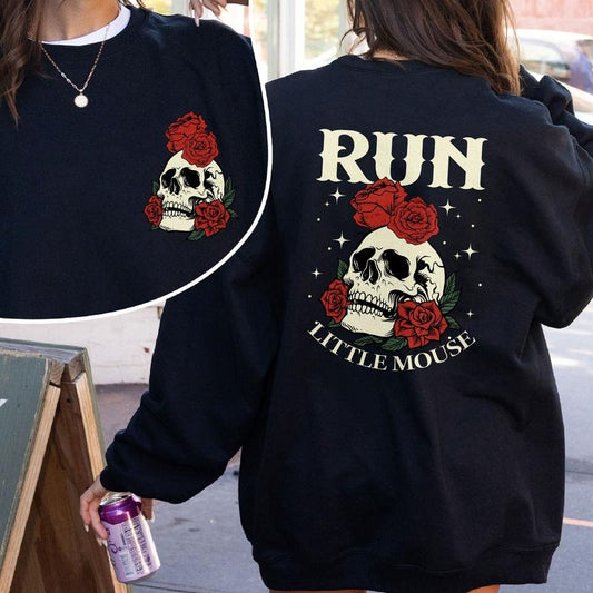 Run Little Mouse Sweatshirt, Smut Reader Hoodie, Dark Romance Book Lover Gift, Book Lover Gift, Spicy Books Dark Romance Merch Womenswear Soft Crewneck Pullover Long Sleeves Graphic Fabric Sweater