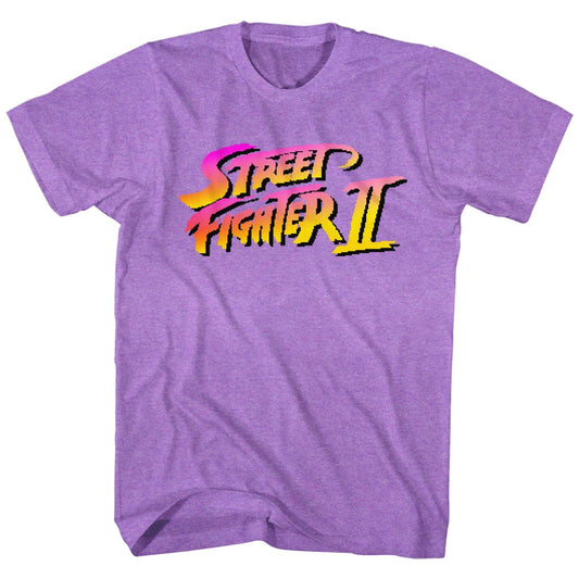 Street Fighter Mens S/S T-Shirt - Pixel Fighter - Heather Neon Purple Heather