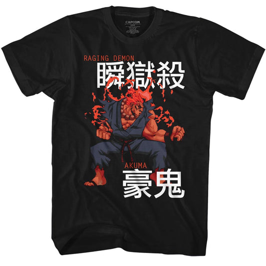 Street Fighter Mens S/S T-Shirt - Akuma - Solid Black Style001