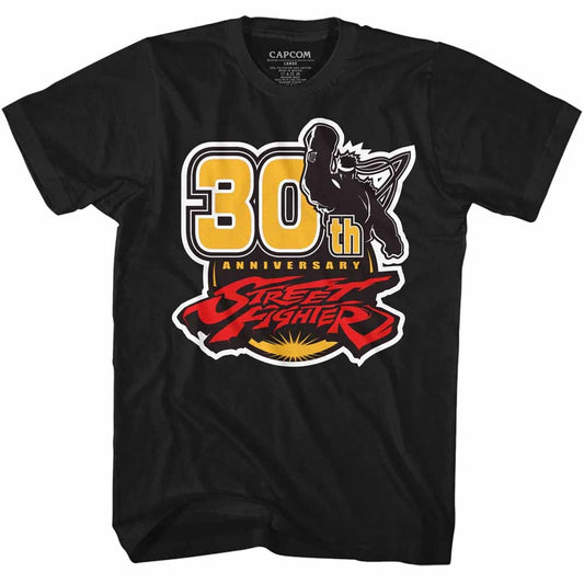 Street Fighter Mens S/S T-Shirt - 30Th - Solid Black