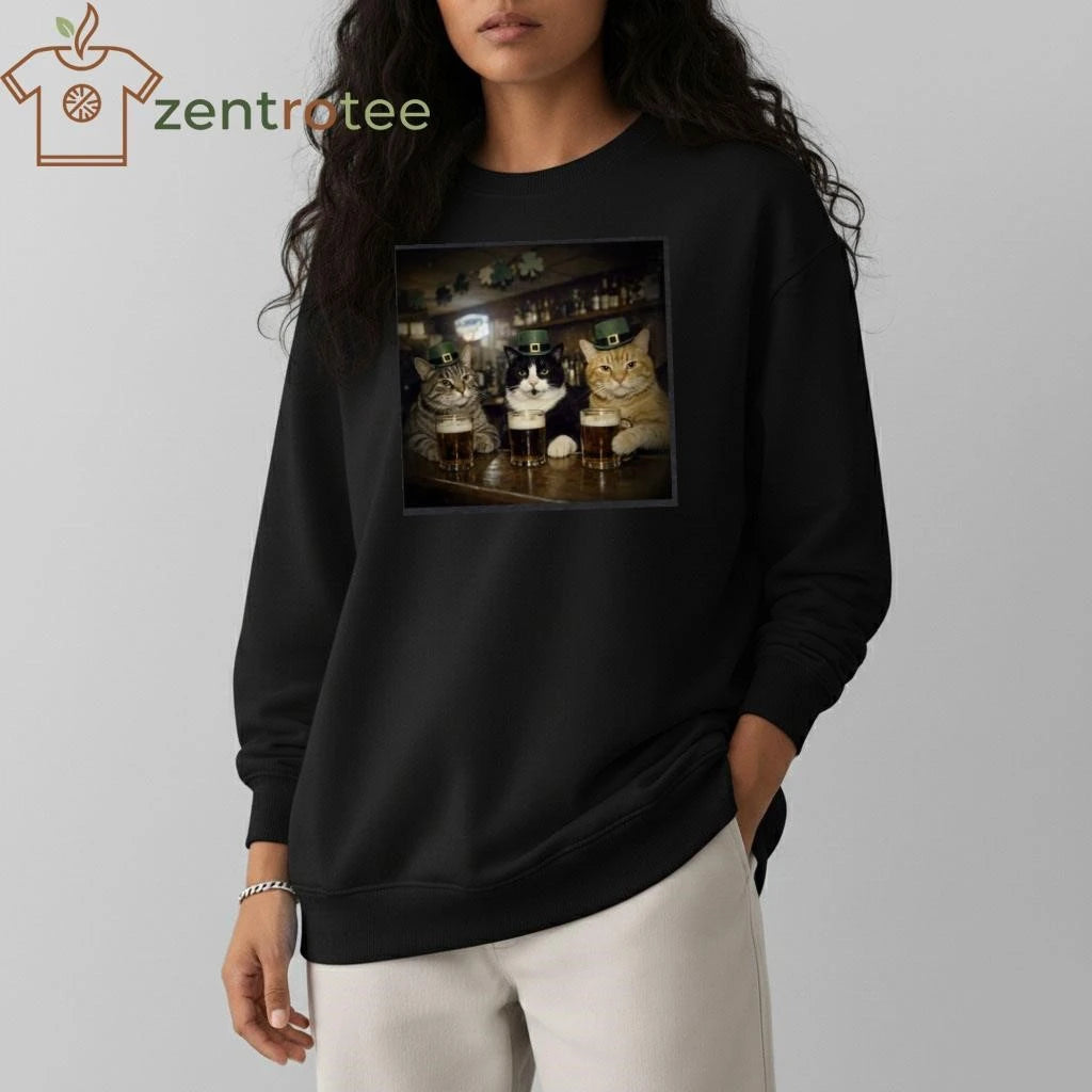 Saint Patrick Cats and beer in bar photo shirt