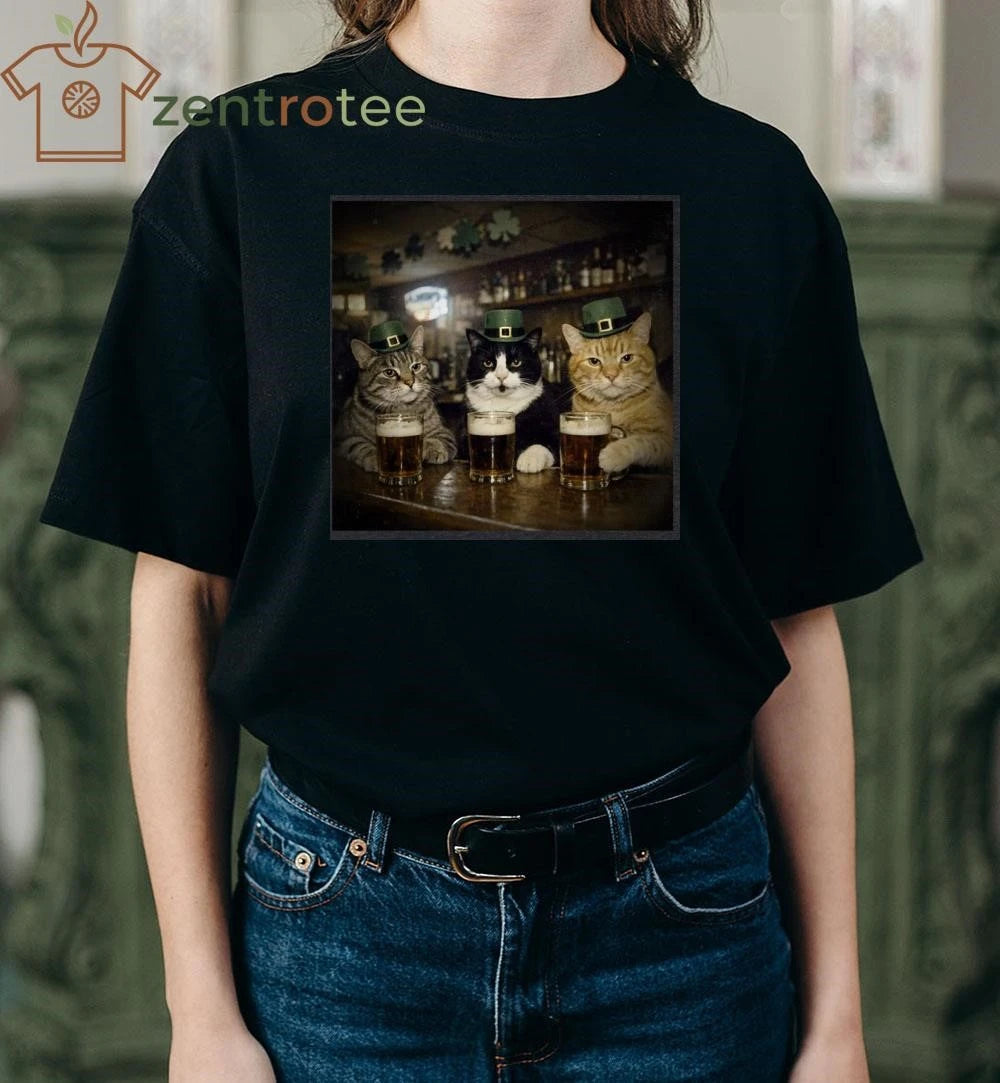 Saint Patrick Cats and beer in bar photo shirt